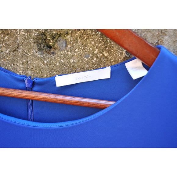 HUGO BOSS Blue Draped Waist 3/4 Sleeve Sheath Dress – Size Small - Picture 2 of 3